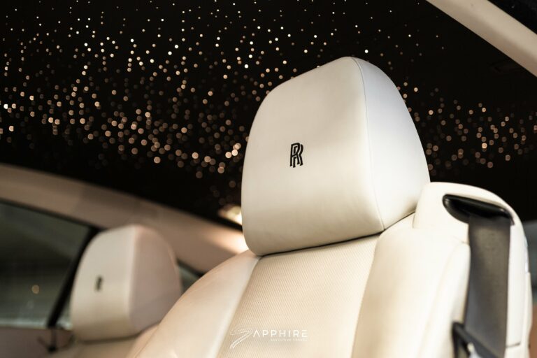 Interior of a White Rolls Royce Wraith
