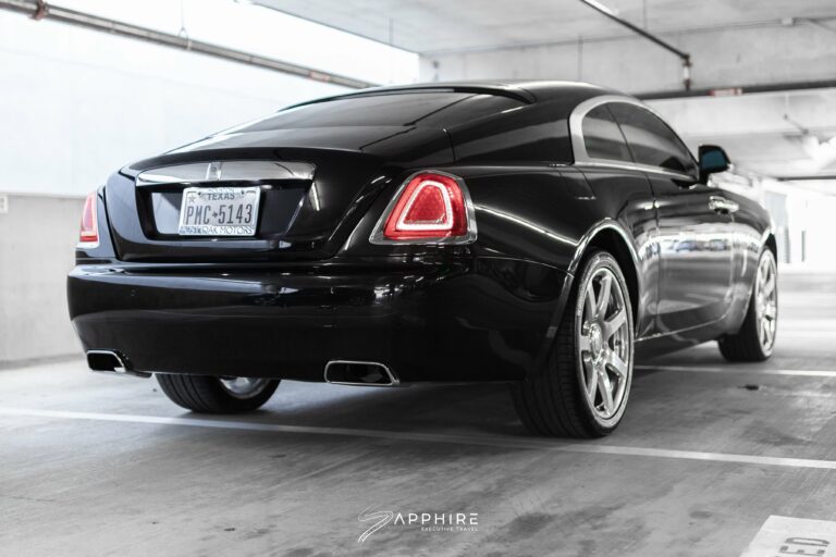 Rear Right View of a Black Rolls Royce Wraith