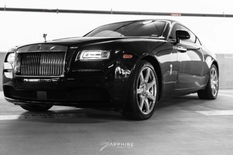 Front Left View of a Black Rolls Royce Wraith