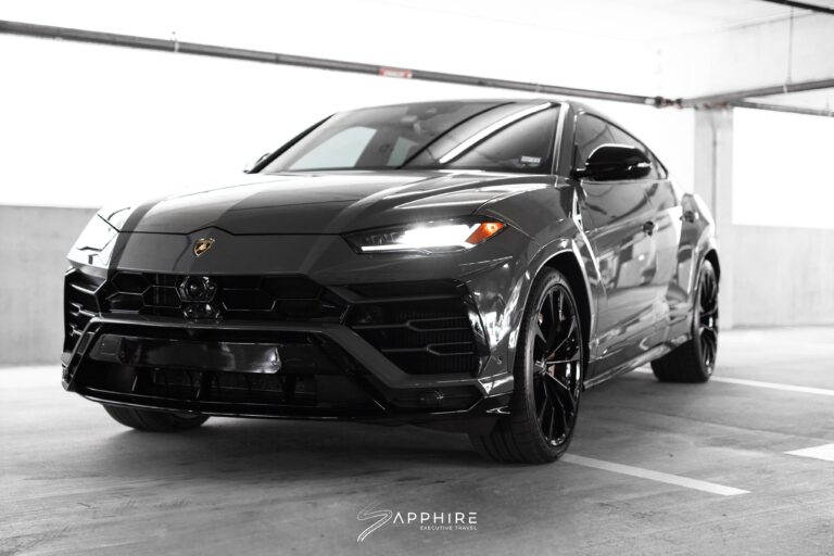 Front Left View of a Gray Lamborghini Urus