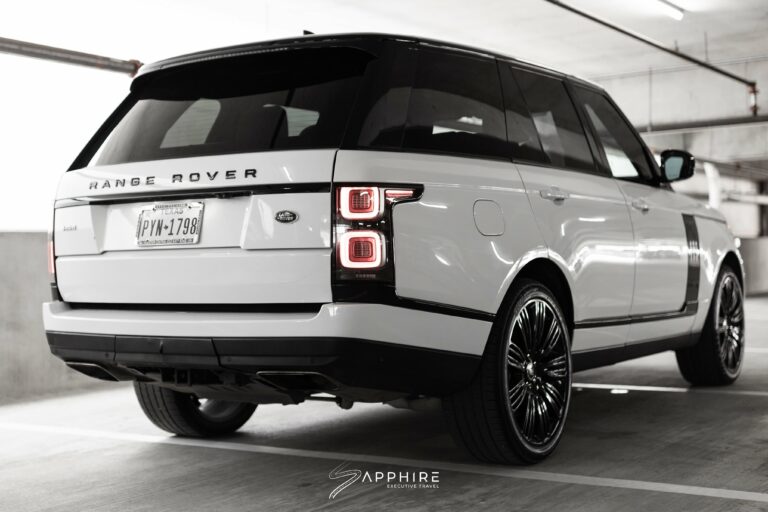 Rear Right View of a White Range Rover Supercharged