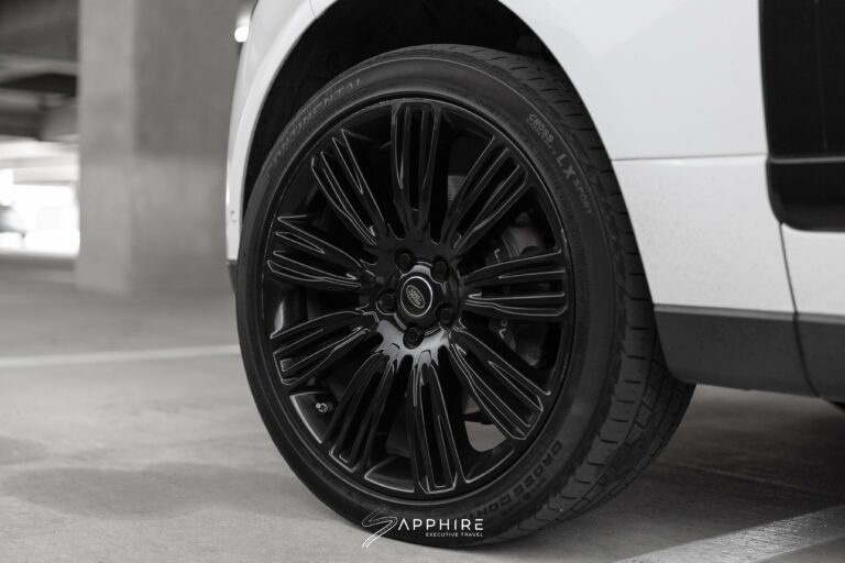 Wheel of a White Range Rover Supercharged