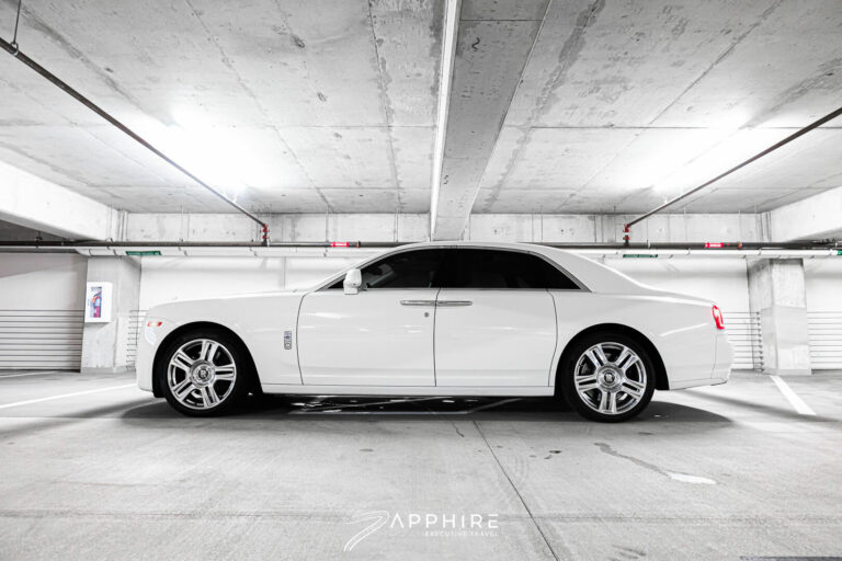Side View of a White Rolls Royce Ghost