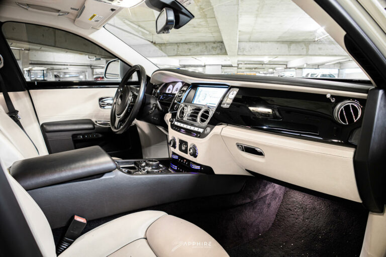 Interior of a White Rolls Royce Ghost