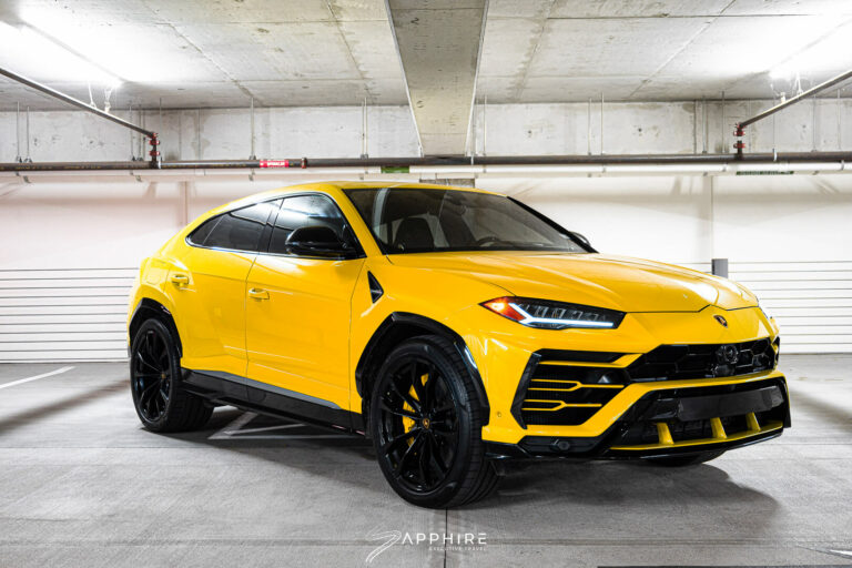 Front Right View of a Yellow Lamborghini Urus