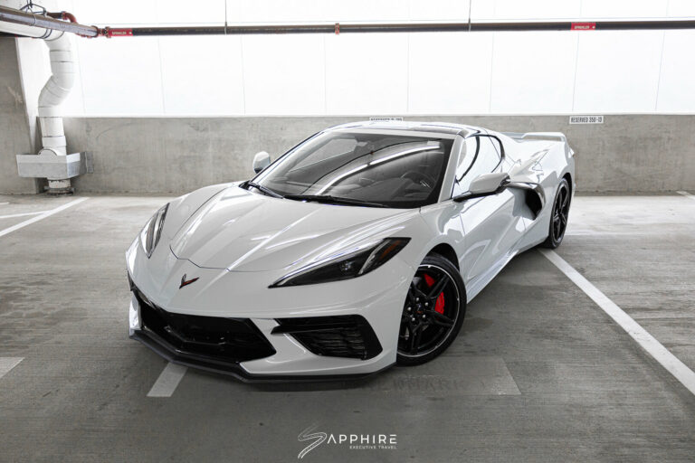 Front Left View of a White Chevrolet C8 Stingray