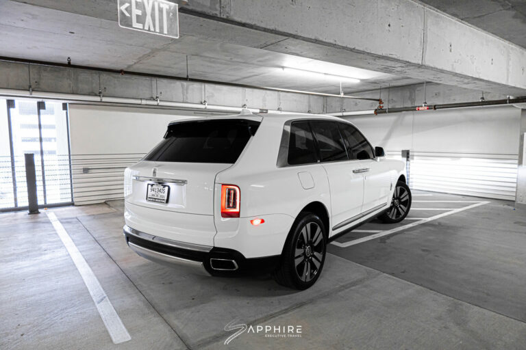 Rear Right View of a White Rolls Royce Cullinan